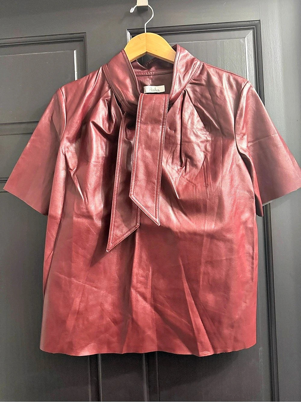 Parker Short Sleeve Leather Jacket in Red